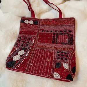 Handcrafted Red Patchwork Tote Bag
